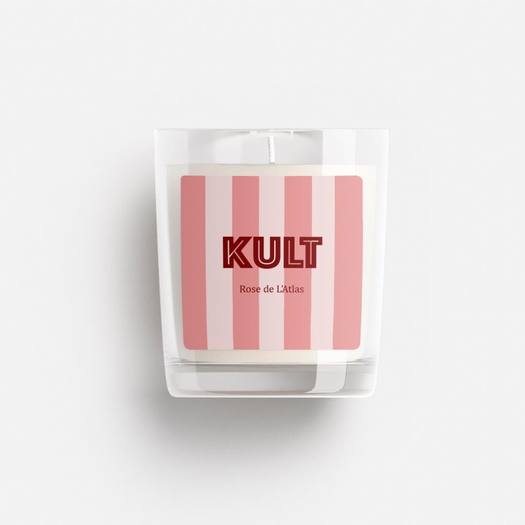 Candela in cera di soia “Atlas Rose”.
