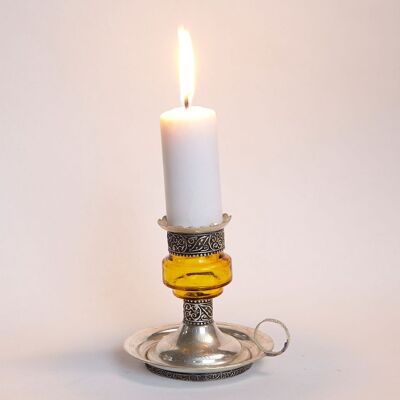 Moroccan Candleholder Aladin Yellow Silver Handmade from Metal & Glass