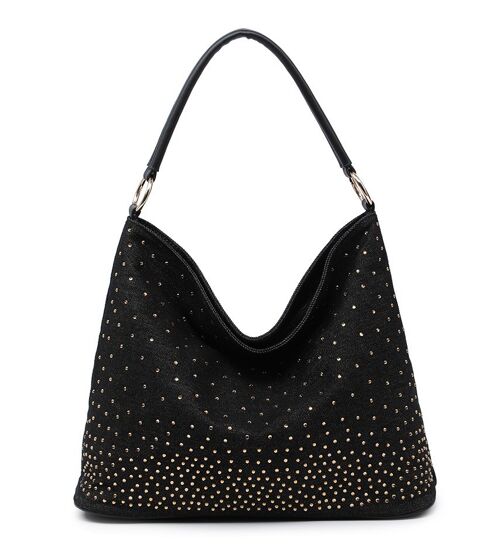 Beautifully Crafted Womens Rhinestone Shoulder Bag Fashion Handbag Casual tote bag--ZQ-316 black