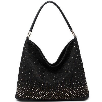 Bolso de hombro con diamantes de imitación para mujer, bellamente elaborado, bolso de moda, bolso de mano informal--ZQ-316 negro