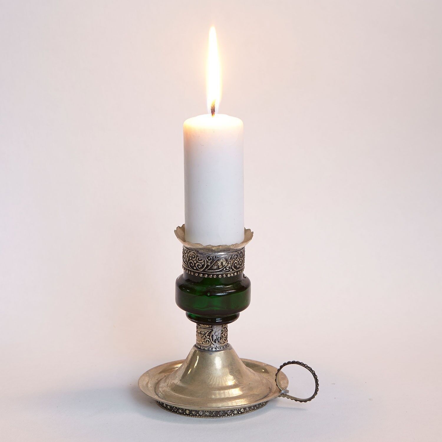 Portacandele marocchino Portacandele fatto a mano in metallo e vetro verde Aladin con anello