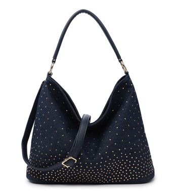 Sac à bandoulière pour femmes magnifiquement conçu sac à main en strass sac fourre-tout décontracté --ZQ-316 bleu marine 5