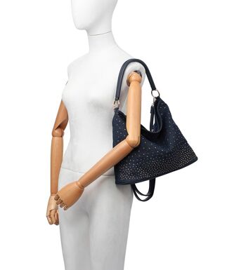 Sac à bandoulière pour femmes magnifiquement conçu sac à main en strass sac fourre-tout décontracté --ZQ-316 bleu marine 6