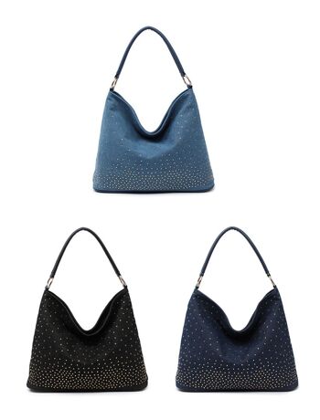 Sac à bandoulière pour femmes magnifiquement conçu sac à main en strass sac fourre-tout décontracté --ZQ-316 bleu marine 7