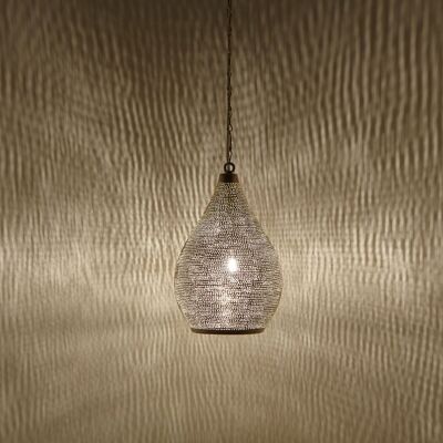 Lampe Marocaine Naouma Sada D17 Argent | véritable lampe en laiton oriental plaqué argent