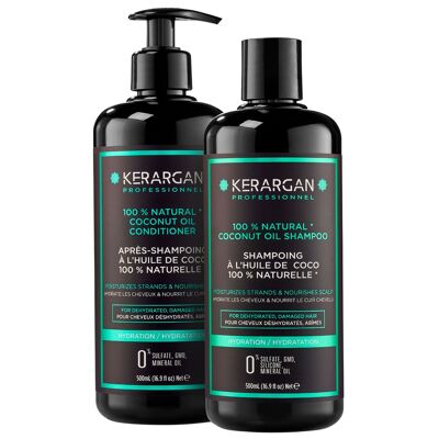 Kerargan - Dúo Champú y Acondicionador Hidratante con Aceite de Coco - 2x500ml