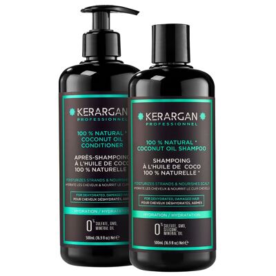 Kerargan - Duo Hydratant Shampoing & Après-Shampoing à l'Huile de Coco - 2x500ml