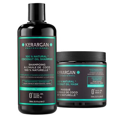 Kerargan - Dúo Champú y Mascarilla Hidratante con Aceite de Coco - 2x500ml