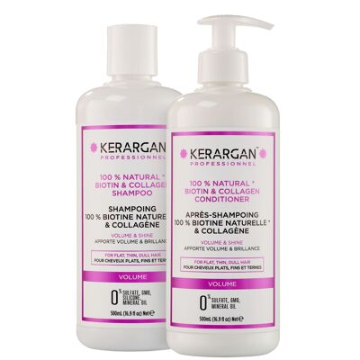 Kerargan - Duo Volumisant Shampoing & Après-shampoing à la Biotine & Collagène - 2x500ml