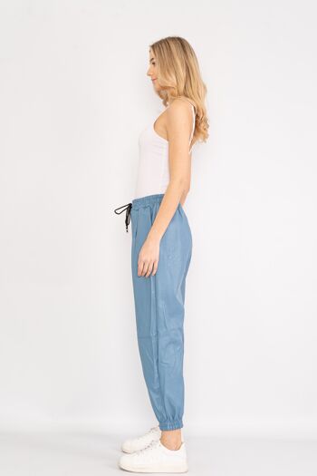 Pantalon bleu effet cuir avec cordon de serrage à la taille 2