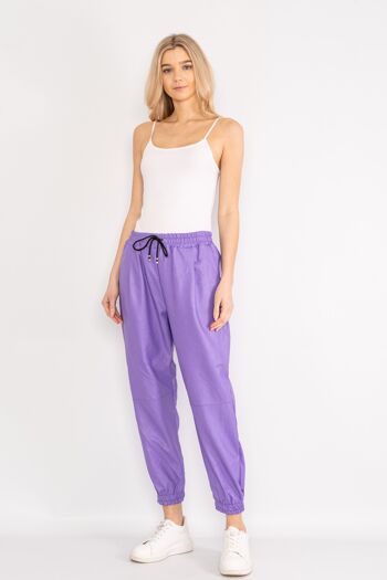 Pantalon violet effet cuir avec cordon de serrage à la taille 1