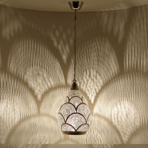 Marokkanische Lampe Silber Naouma Samak D17 | echt versilberte orientalische Messinglampe