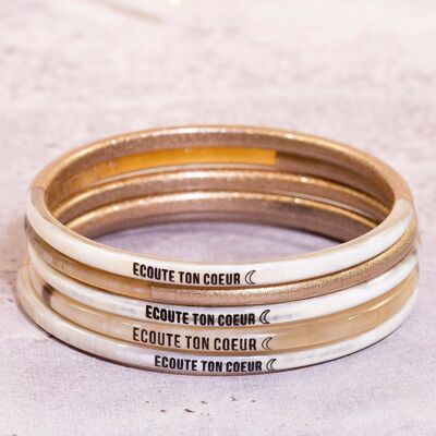 1 Weekly bangle with message "Listen to your heart" - 3 mm copper gold