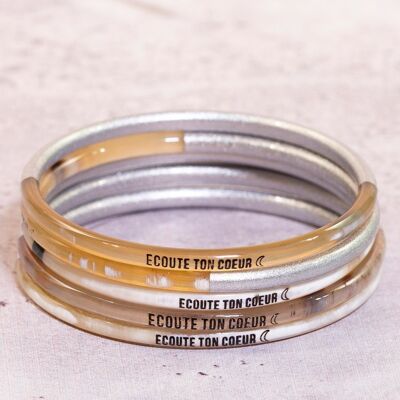 1 Weekly bangle with message "Listen to your heart" - 3 mm silver