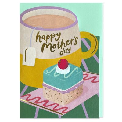Carte de thé et gâteau "Bonne fête des mères"
