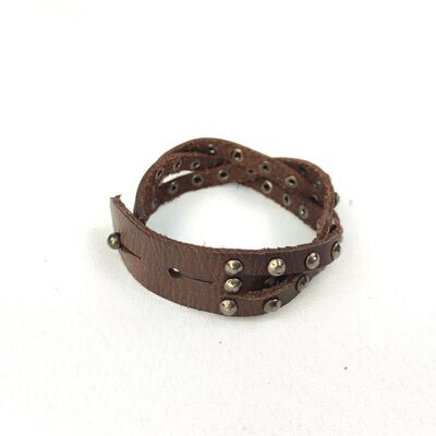 "Intreccio" BRACELET IN LEATHER Dark Brown WITH STUDS