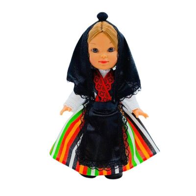 25 cm große Sammlerpuppe. typisches aranisches Regionalkleid (Valle de Arán), hergestellt in Spanien von Folk Crafts Dolls.