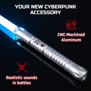 Sabre Laser Lumineux - Utilisable pour Le Combat - 11 Couleurs Et Sons Réalistes - Lightsaber Aluminium - Lame Haute Résistance Détachable - Cyberblade Alphagrip Noir 4