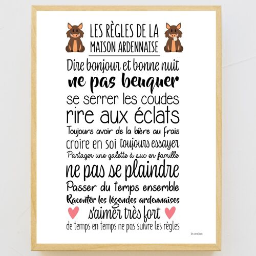 Affiche les règles de la maison Ardennaise en 30x40cm - made in France -sans cadre