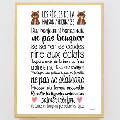Poster of the rules of the Ardennes house in 30x40cm - made in France - without frame