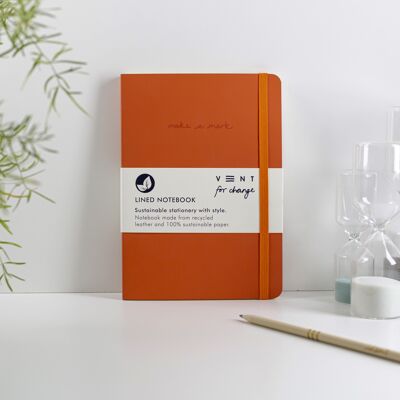 Notebook A5 Recycled Leather Lined  Paper - Burnt Orange