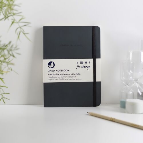 Notebook A5 Recycled Leather Lined  Paper - Charcoal Black
