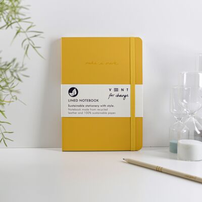 Carnet A5 Papier Ligné Cuir Recyclé - Jaune Moutarde