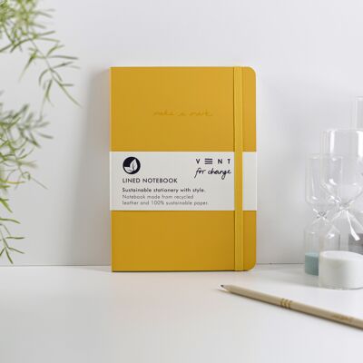 Notizbuch A5, recyceltes Leder, liniertes Papier – Senfgelb