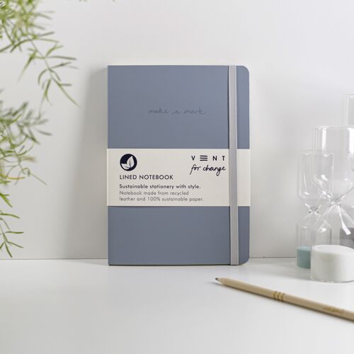 Notebook A5 Recycled Leather Lined  Paper - Dusty Blue