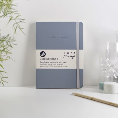 Cuaderno A5 Papel rayado de cuero reciclado - Azul polvoriento