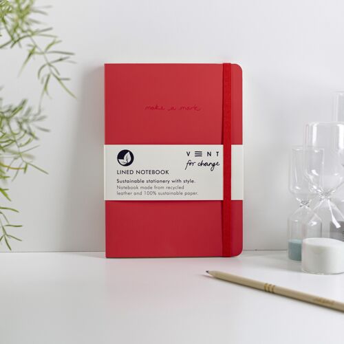 Notebook A5 Recycled Leather Lined  Paper - Red