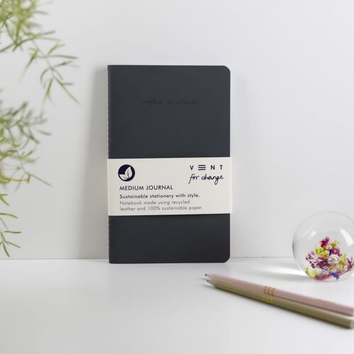 Notebook Recycled Leather Medium Journal - Charcoal Black