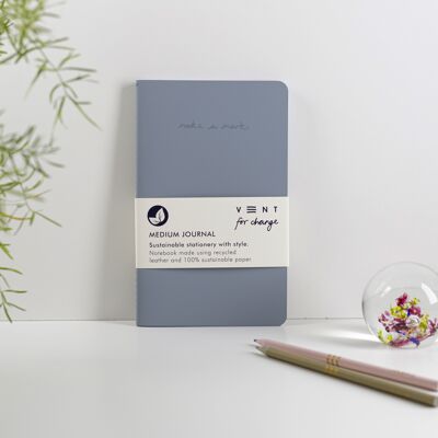 Cuaderno Diario Mediano de Cuero Reciclado - Azul Polvoriento