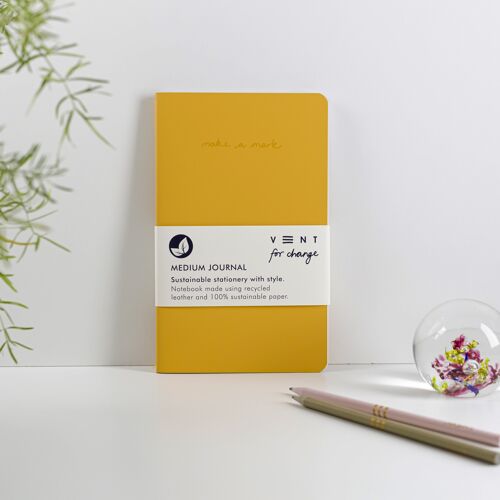 Notebook Recycled Leather Medium Journal - Mustard Yellow