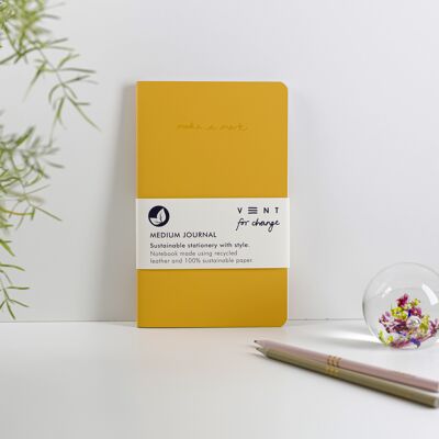 Carnet Journal Moyen Cuir Recyclé - Jaune Moutarde