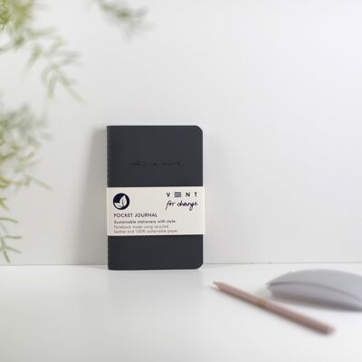 Notebook A6 Recycled Leather & Paper Journal - Charcoal Black