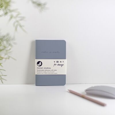 Notebook A6 Recycled Leather & Paper Journal - Dusty Blue
