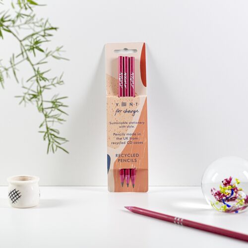 Pencils Pack of 3 recycled - Notes Range Coral Pink