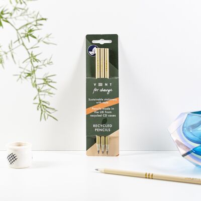 Pencils Pack of 3 recycled- Ideas Gold & Green