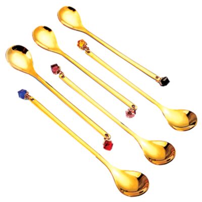 GOLDEN SPOONS WITH MULTICOLOR DIAMONDS - SET OF 6