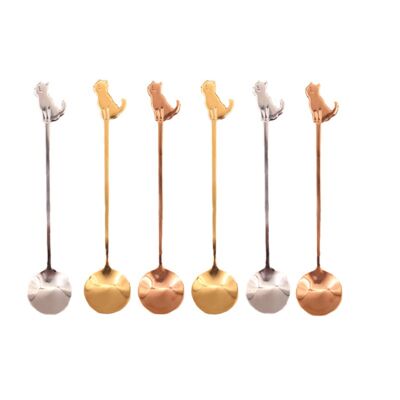 GOLD, SILVER AND COPPER CAT SPOONS - SET OF 6
