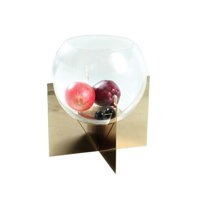 GLASS BALL VASE WITH GOLDEN SUPPORT H.32 CM