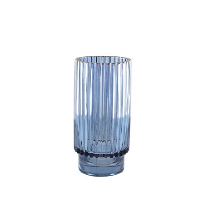 VASE BLEU FONCE BORD DORE H.20CM