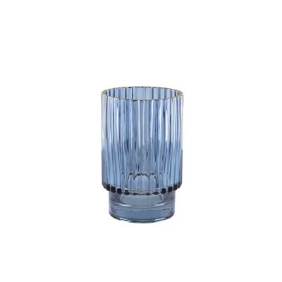 VASE BLEU FONCE BORD DORE H.15CM