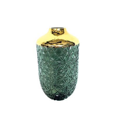 VASO VERDE CON BORDO ORO 16 X 29 CM