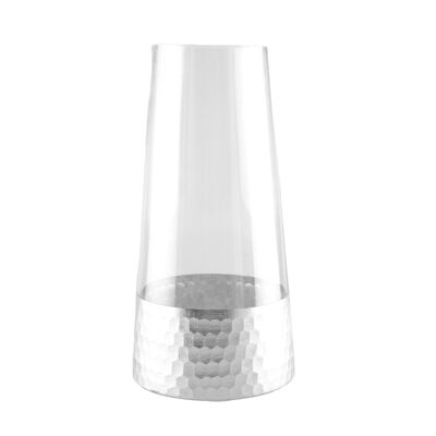 CONICAL VASE TRANSPARENT AND SILVER H28CM