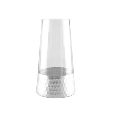 KONISCHE VASE TRANSPARENT UND SILBER H22CM