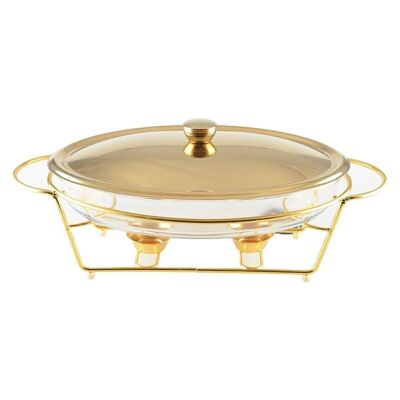 GOLD METAL OVAL DISH HOLDER 2 CANDLES - 3L
