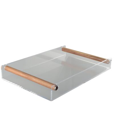 ACRYLIC TRAY WITH WOODEN HANDLES