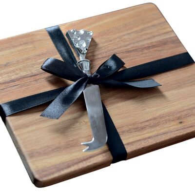 ACACIA CHEESE TRAY WITH CHEESE DESIGN KNIFE